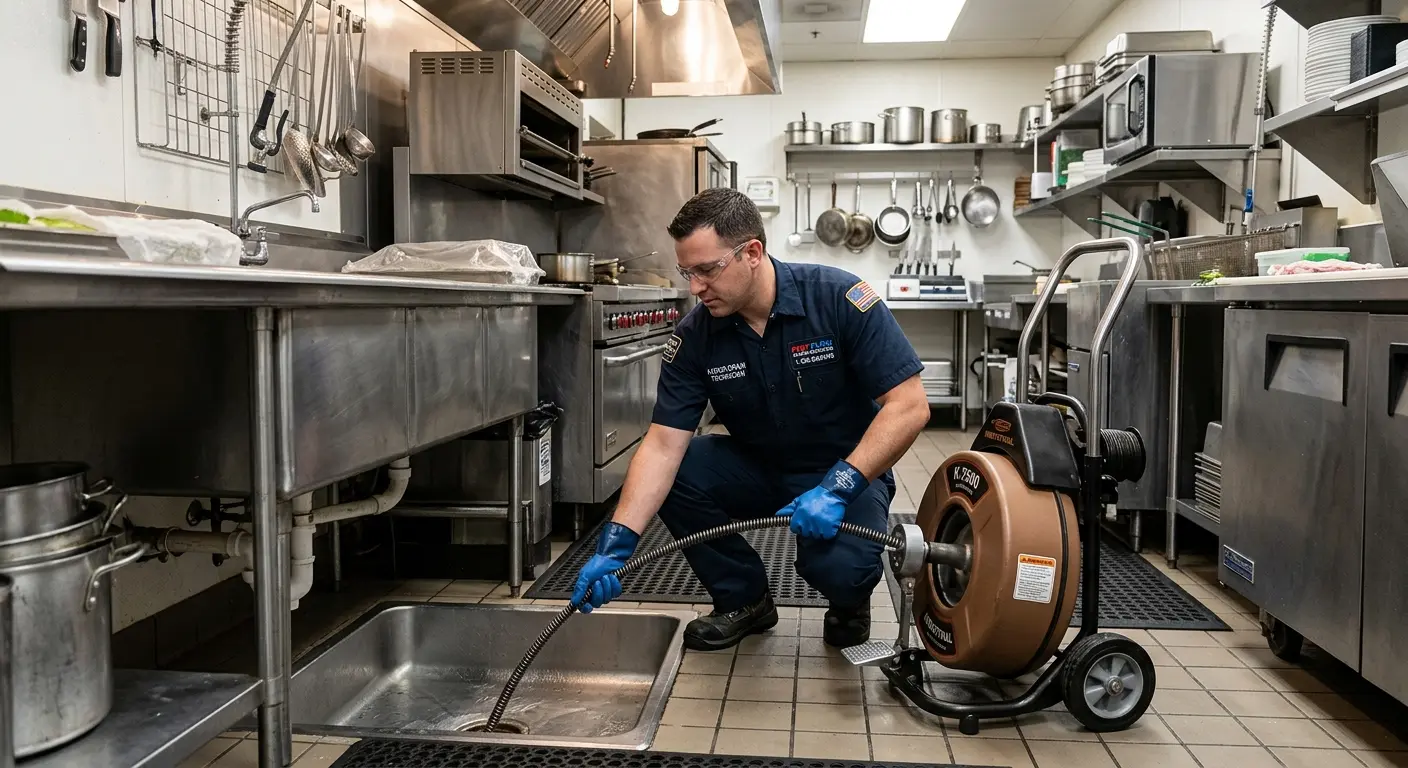 Commercial drain cleaning service in a restaurant kitchen in Fredericksburg